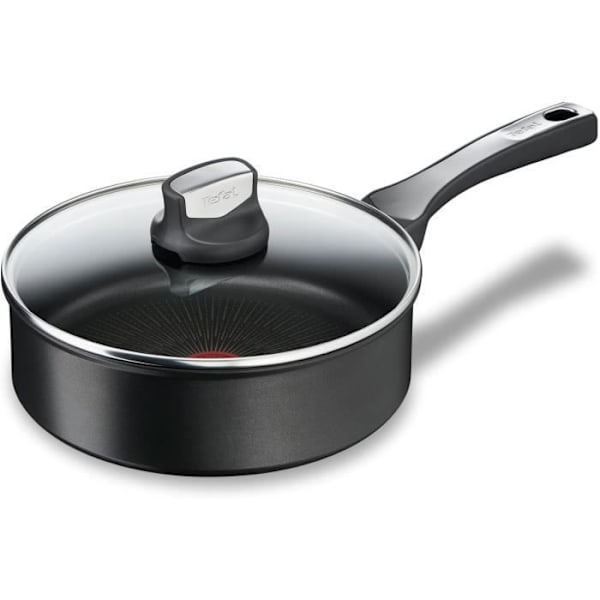 Sauteuse Tefal Unlimited 24 cm med glaslock, Induktion, Rivtålig non-stick beläggning, Thermo-Signal, Tillverkad Svart