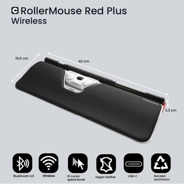 Ergonomisk mus - CONTOUR - RollerMouse Red Plus - USB-C - Inkluderar handlovsstöd - Minskat koldioxidavtryck