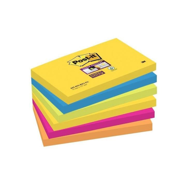 Blocknot - POST-IT - Rio-färger - 76 x 127 mm - 6-pack - Super Sticky Neongul/Medelhavsblå/Neongrön/Fusch