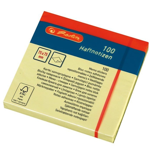 Herlitz självhäftande notis - 790287 - Memo pad 75 x 75 mm Gul