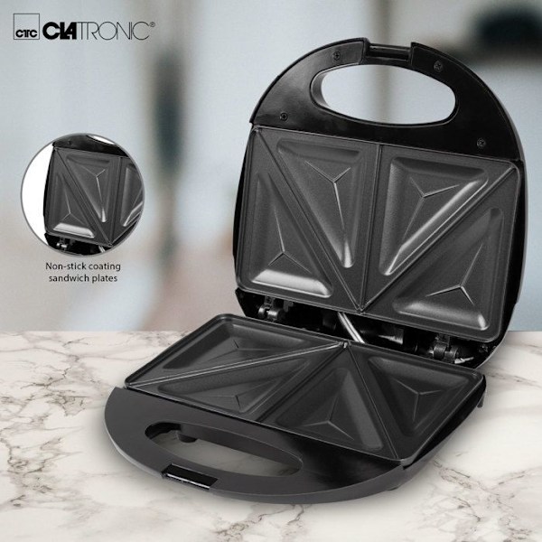 Smörgås och Croque Monsieur Maker Clatronic ST 3477 Svart - Non-stick triangulära tallrikar - 750W Svart