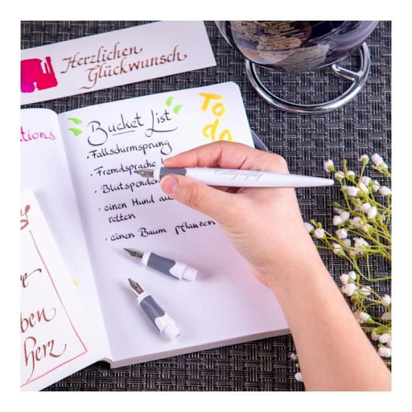 Stylo Plume - ONLINE - Kalligrafi - Ergonomisk - Vit kropp - 3 spetsar 0,8/1,4/1,8 mm Vit