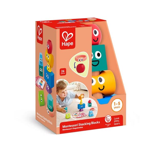 Staplingsblock - HAPE - E0531 - 10 geometriska bitar - Silikon/trä/plast - Från 12 månader