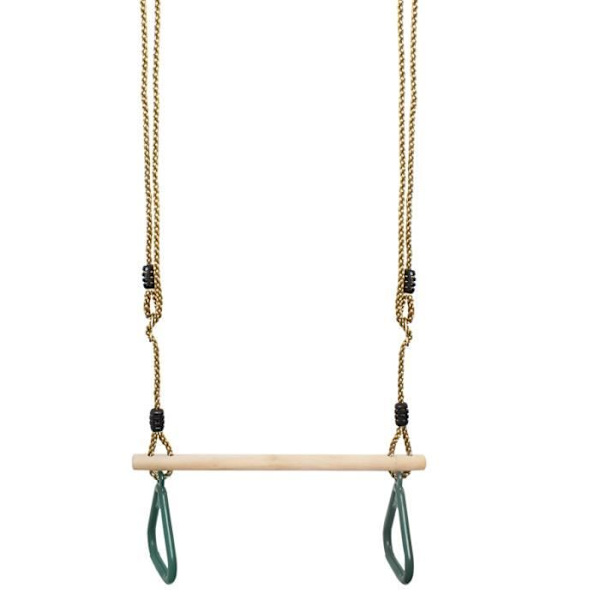 Trätrapps - LEOGREEN - Gunga med gymnastikringar - Grön - 200 cm - Plast (PP, PE), Trä kastanj