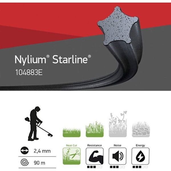 Tråd för röjsåg - OREGON - Nylium Starline - 2,4 mm - Längd 90 m - Färg Svart Svart