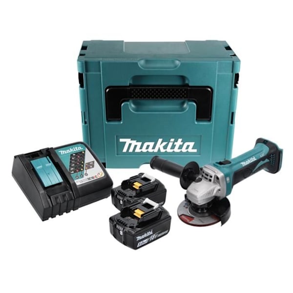 Makita DGA 452 RTJ Sladdlös vinkelslip 18V 115mm + 2x 5,0Ah batterier + Laddare + Makpac