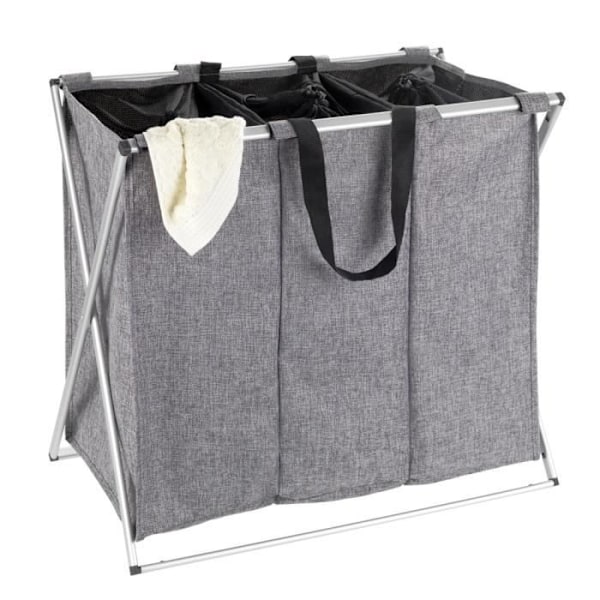 Tvättkorg - WENKO - Trio - 3 fack - 130L - Aluminium och gråmelerad polyester Ljunggrå