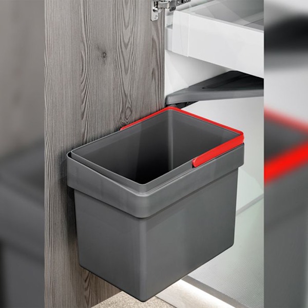 Emuca återvinningskärl för dörrmontering och 15 liters behållare, antracitgrå plast.