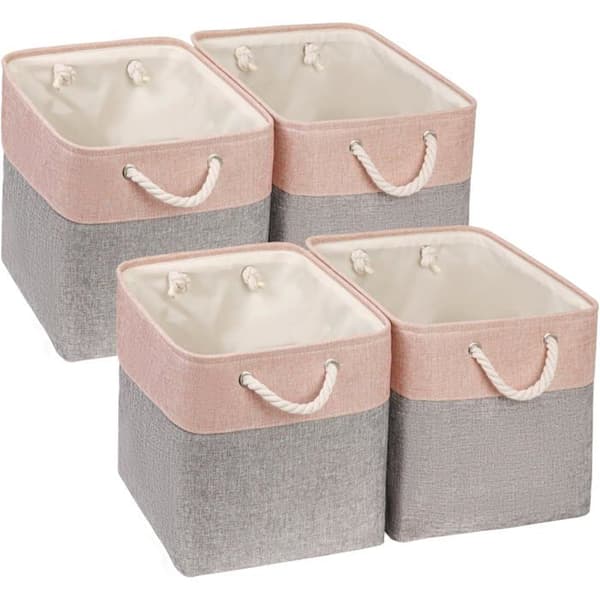 Förvaringskorgar - MANGATA - Set om 4 - Fällbar - Grå/rosa tyg - 33x38x33 cm Grå