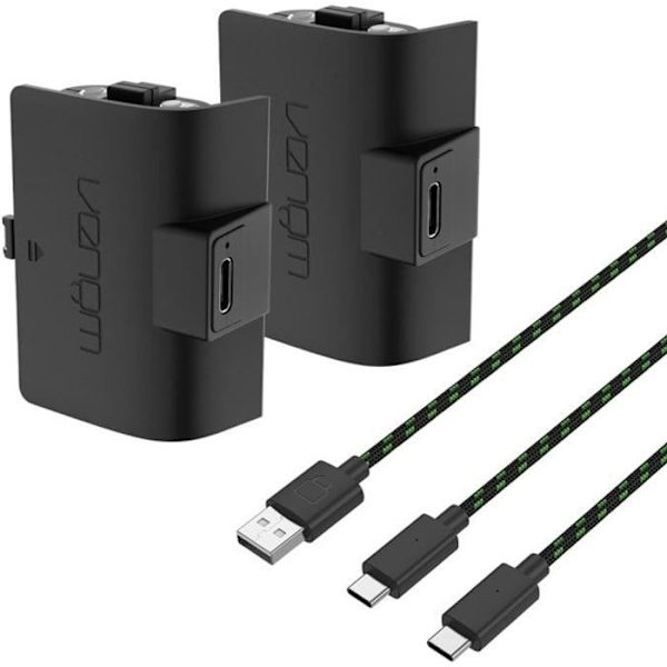 Hög kapacitet 1100mAh uppladdningsbart dubbelt batteripaket - svart för Xbox Series X & S / Xbox One - Venom Svart