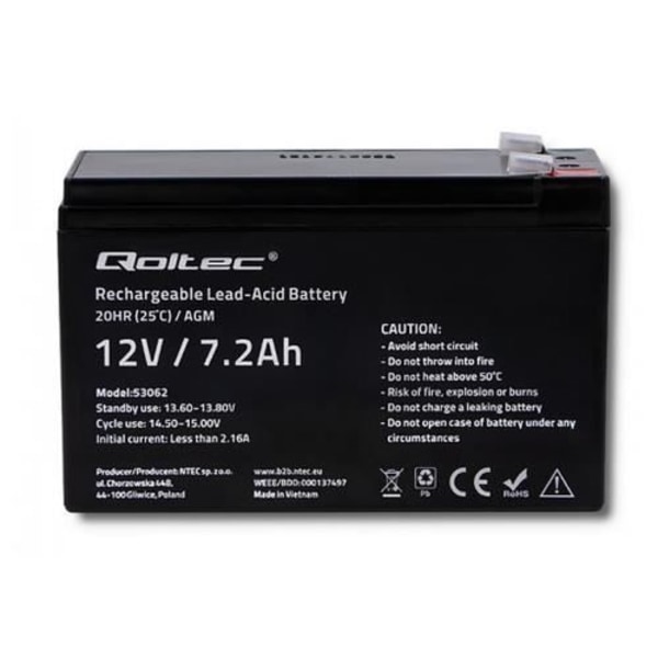 QOLTEC 53062 FÖRSEGLADE BLYSYRA (VRLA) INVERTER BATTERI 12V 7,2A