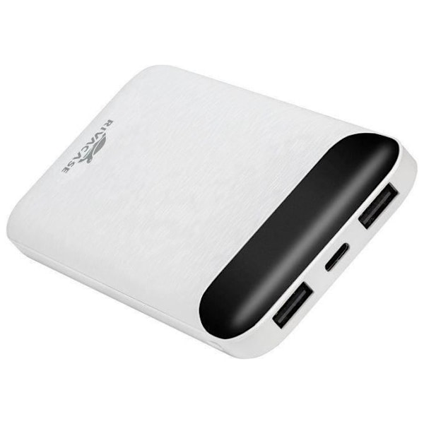 RIVACASE Power Bank bärbart externt batteri med skärm kompatibel med iPhone, iPad, Huawei, Samsung, Snabb, Kraftfull, Vit,