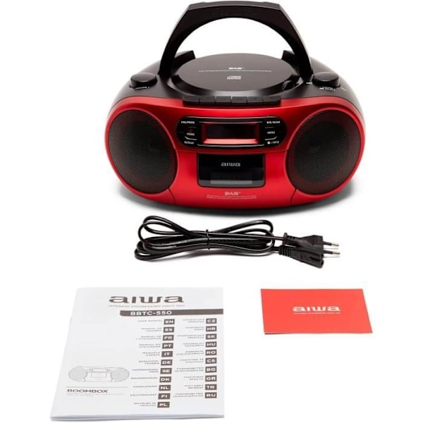 Aiwa BBTC-660DAB/RD Bärbar Hi-Fi Radio Röd med CD, kassettdäck, Bluetooth och DAB+ svart röd