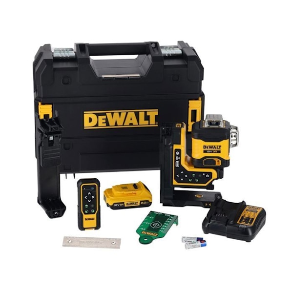 Multilinje laser nivå 3 x 360° med grønn stråle og fjernkontroll - Leveres i T-STAK eske - DEWALT - DCLE34035D1-QW