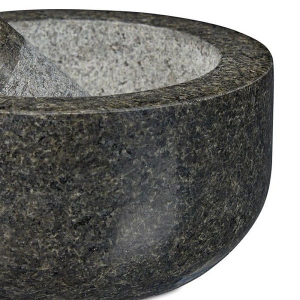 Relaxdays Mortel i granit med stöt, robust, för kryddor, örter, mortel i polerad sten, d. 16 cm, 400 ml, grå antracit, grå