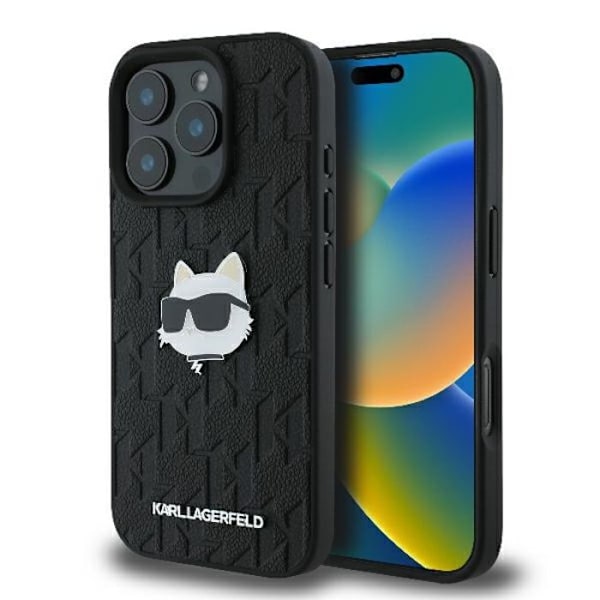 Coque för iPhone 16 Pro Max med hårnål Monogram Karl Lagerfeld Choupette (svart) svart