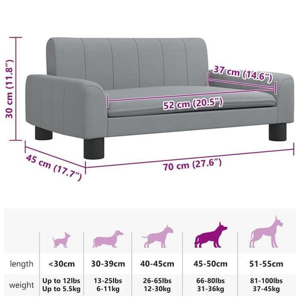 Hundeseng - VIDAXL - 70x45x30 cm - Ljusgrå - Rektangulär - Inomhus Ljusgrått