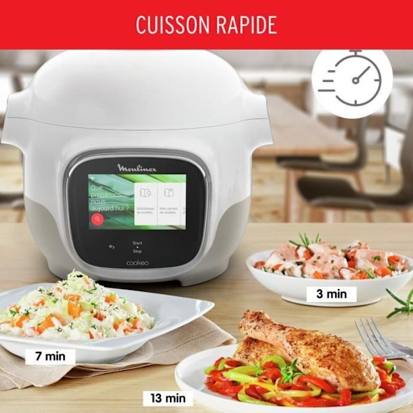 MOULINEX CE922110 Cookeo Touch WiFi Mini, Smart High Pressure Multicooker, Ansluten, 3 L Kapacitet, 13 Tillagningslägen Vit