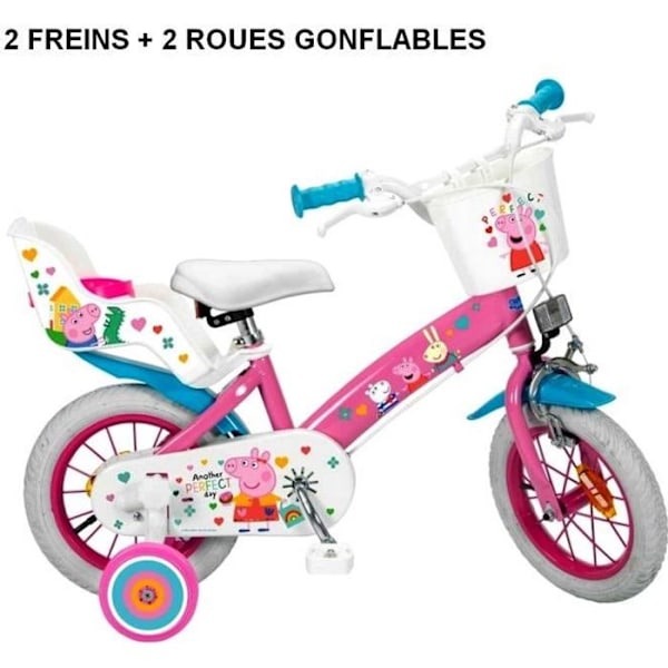 Barncykel - Peppa Pig - 12 tums stabilisator - flicka - 3 till 5 år gammal rosa och vitt