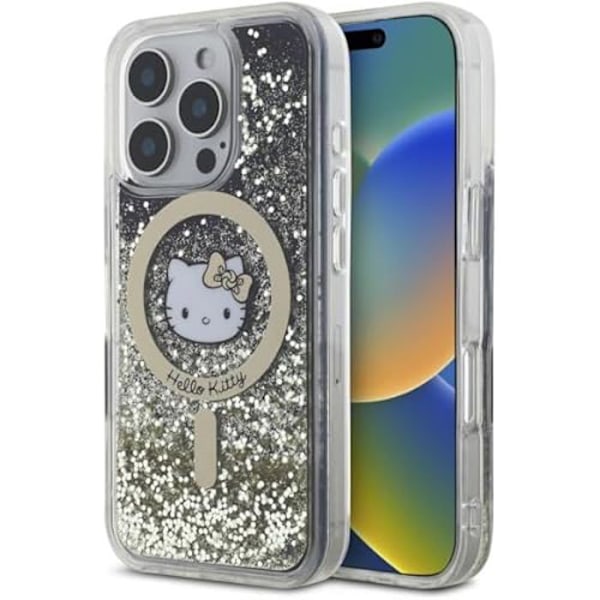 Skyddshölje - CG MOBILE - Hello Kitty HKHMP16LLGDIK - Svart och Guld - Flytande Glitterfeber - iPhone 16 Pro svart guld