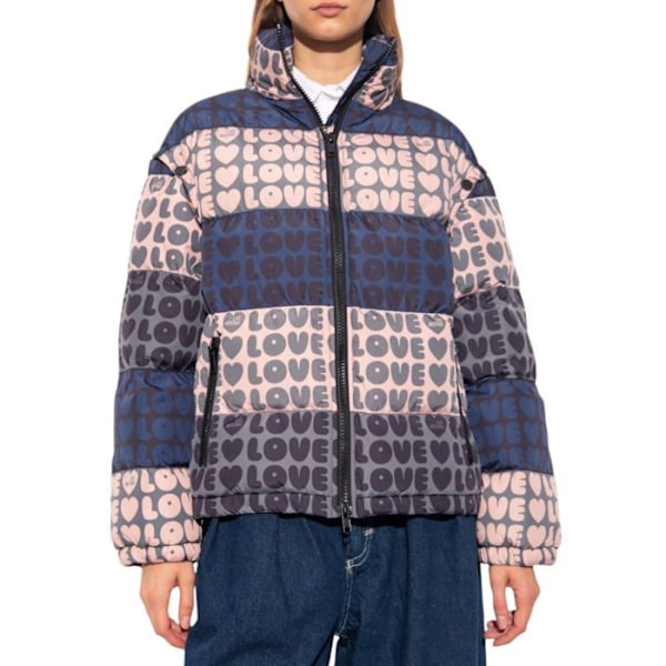 Love moschino - B H 782 80 T 188A - Allover Love Nylon vadderad jacka med avtagbara ärmar Damjacka Rosa/marinblå 44