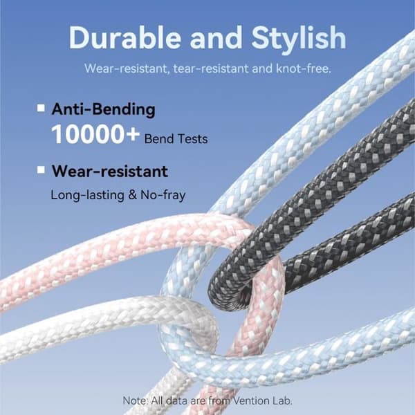 USB-C till Lightning-kabel - Vention - Snabbladdning 27 W - Nylonflätad - 480 Mbps - 3 A - 2 M - Vit
