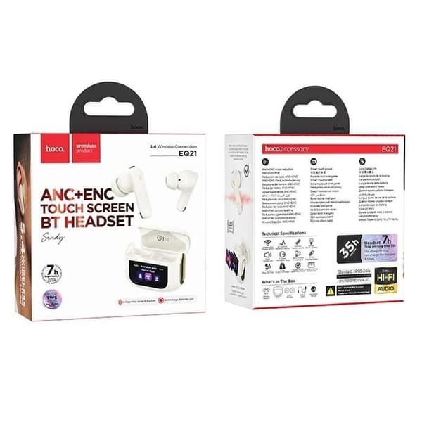 Bluetooth-hörlurar - Hoco - EQ21 - ANC - ENC - TWS - Vit med LED-touchskärm Vit