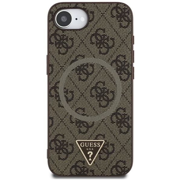 Coque Guess 4G Ring Triangle Logo MagSafe för iPhone 16e - Brun Brun