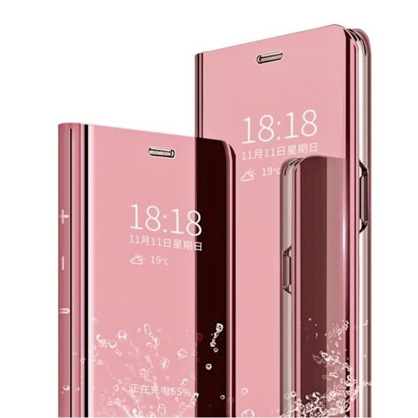 Samsung S20 Plus fodral, fodral + skärmskydd [2 delar] Flip Clear View Genomskinlig 360° stående spegel Stötsäkert Smart Cover Rose guld