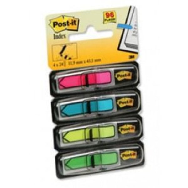 Mini pilindex - 3M - Post-it - 4 färger - 96 stycken - 11,9 x 43,2 mm Rosa, turkos, silt, grön