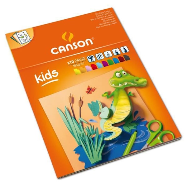 CANSON Block Child 5 år+ 10 ark Creation® 24x32 - 185 g - 10 olika färger Flerfärgad