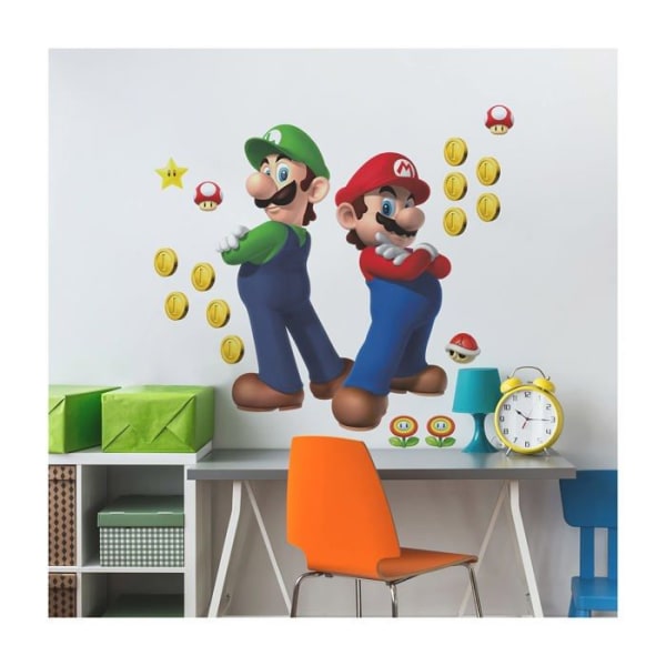 Klistermärken - självhäftande bokstäver Roommates - RMK5223GM - Giant Super Mario Bros. och omplacerbar Luigi