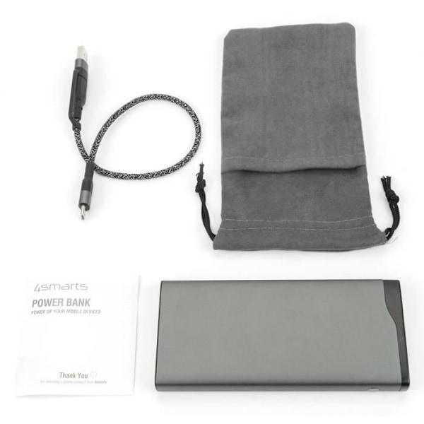 4smarts VoltHub Pro Power Bank 10000mAh 22,5W Snabbladdare med USB QC3.0, USB C PD & Samsung Adaptiv Snabbladdning - Grå Grå
