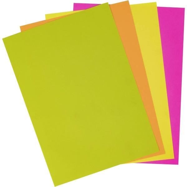 Papperspaket - A4 - Neonfärger - 80g - Utskrift - 100 ark - Apli Röd, gul, orange, grön