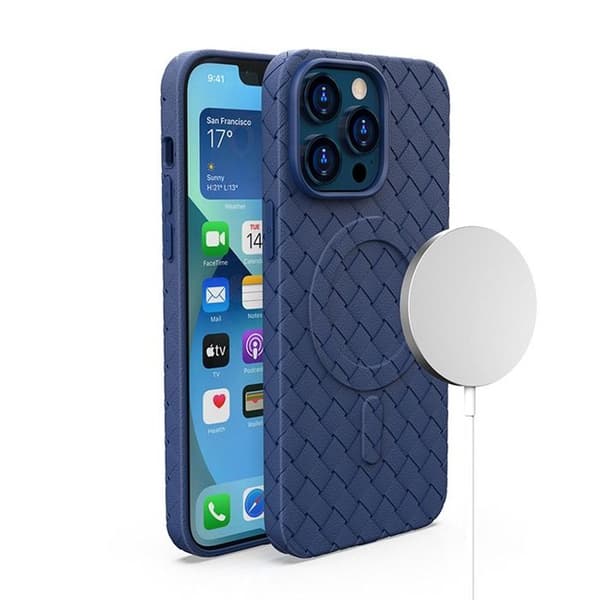 Vävd fodral för iPhone 14 Pro med MagSafe, marinblå