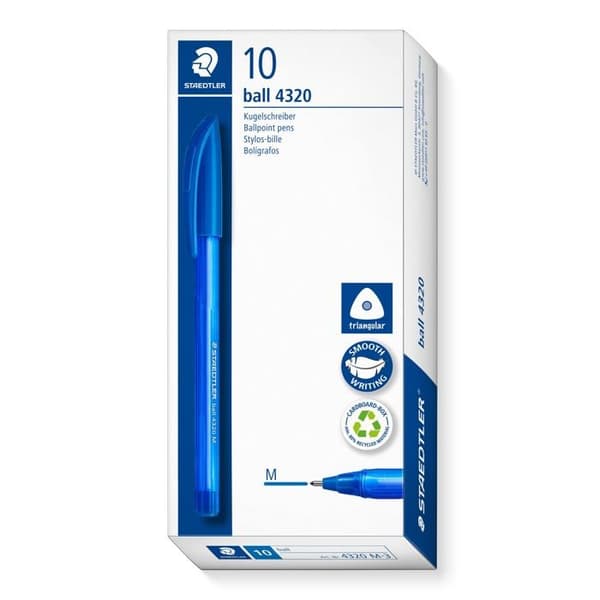 Staedtler - 4320 M-3 VE - Boll 4320F - Triangulär Bläckpenna Medium spets 1 mm Blå - 4320 M-3 - Paketering av 10