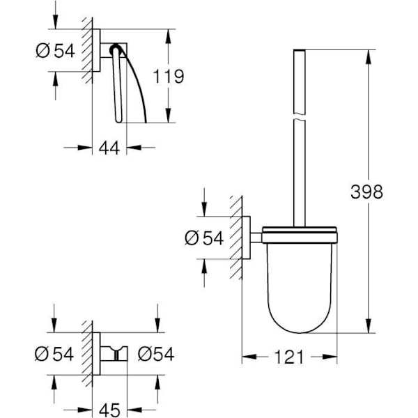 GROHE Start Set av Tillbehör 3-i-1 Väggkrok, Toalettpapperhållare och Toalettborste, Matt Svart, 412042430