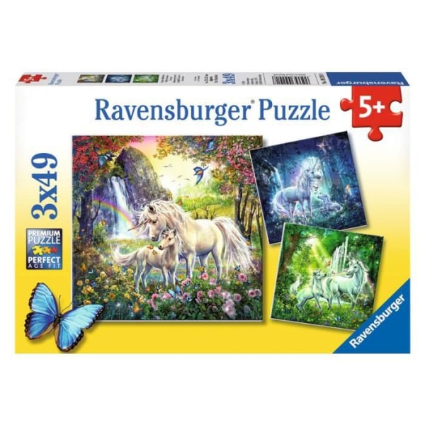 3 x 49 bitar pussel - RAVENSBURGER - Enhörningar - Djur - Mindre än 100 bitar - Grön