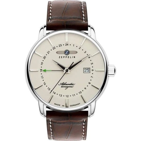 Zeppelin 8442 herrklocka med läderrem Atlantic Series Quarz GMT Datum 8478