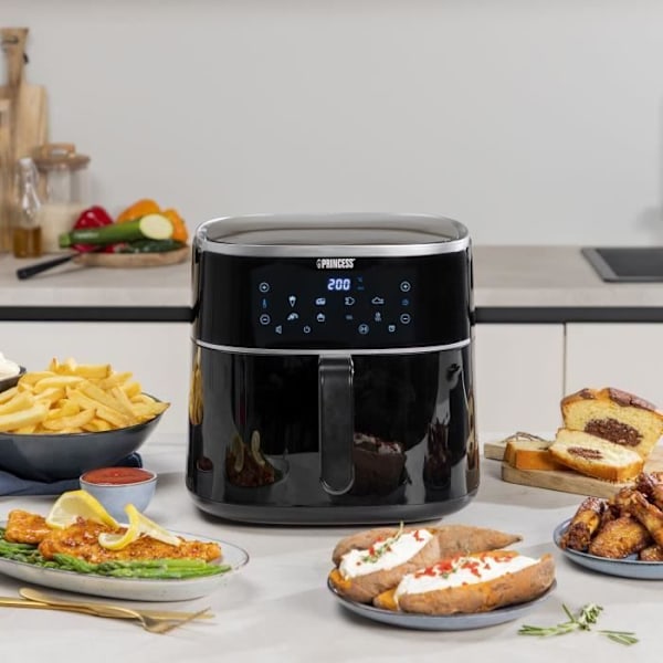 Princess 182254 oljefri fritös - Airfryer XXL - 8 liter - 2 kg pommes frites - Justerbar tankkapacitet Svart