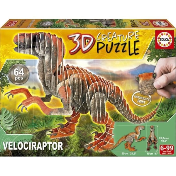 3D-pussel - EDUCA - Velociraptor - Tecknade serier och serier - Mindre än 100 bitar - Orange