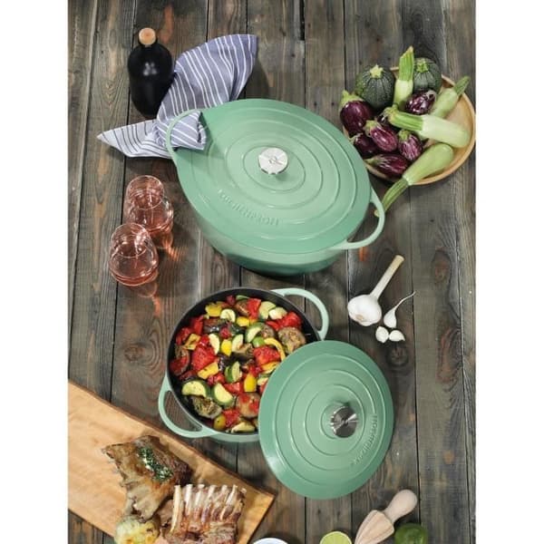 Küchenprofi oval gjutjärnsgryta med lock Jade 35 cm