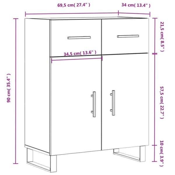 vidaXL Buffé eksonoma 69,5x34x90 cm ingenjörsträ 828007