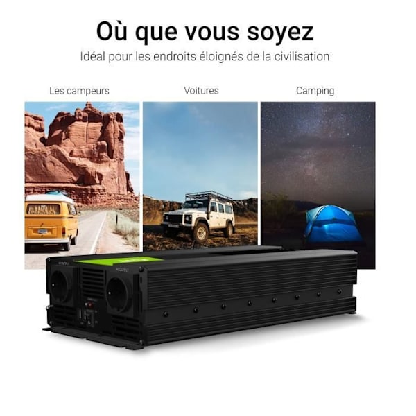 Växelriktare - Green Cell - 3000W/6000W - Ren sinus - DC 12V till AC 230V - Idealisk för camping