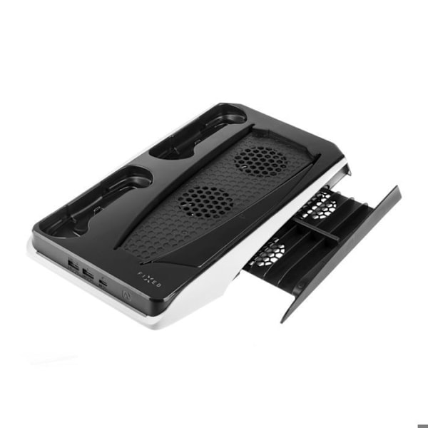 Stöd för PS5 med laddning, kylning, spelyta, 2x USB - Fast (FIXPS5-MCS-BW) - Svart