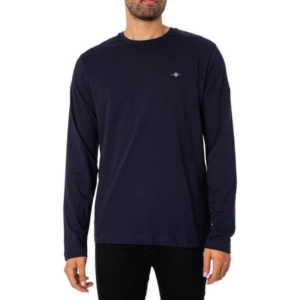 GANT långärmad T-shirt Regular Shield - herr - 100% bomull - blå Blå XL