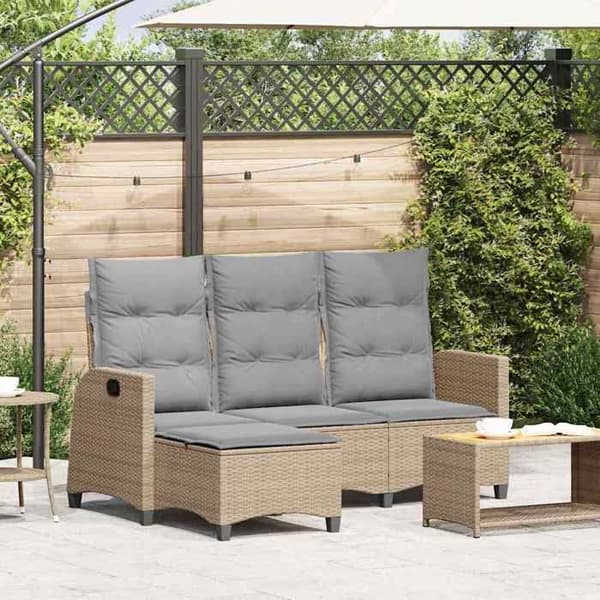 vidaXL L-formad trädgårdssoffa med lutning, kuddar, beige polyrotting 4108241