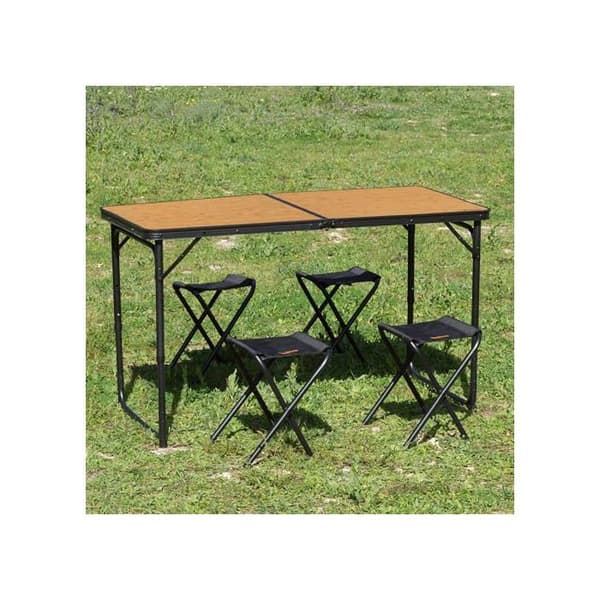 Fällbart aluminiumbord med pallar - AKTIVE - 120x60 cm - Höjdjusterbar 60/70 cm - Bambufinish Bambu
