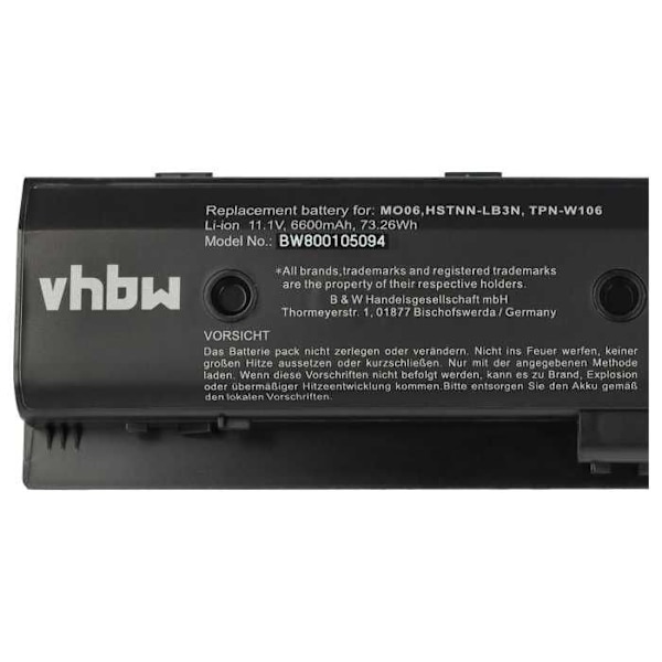 vhbw 1x Batteri kompatibel med HP Envy dv4-5206tx, dv4-5203tx, dv4-5205tx, dv4-5202tu, dv4-5202tx bärbar dator (6600mAh,