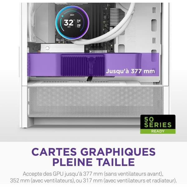 Mellanstor mikro-ATX chassi - NZXT - CC-H31FW-01 - H3 Flow - Vit - Framstående luftflöde - Stöd för stor GPU
